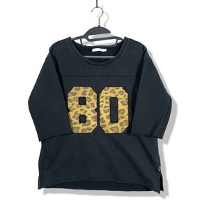 Stussy Football T Shirt Womens S Black #80 Leopard Print Sporty Retro